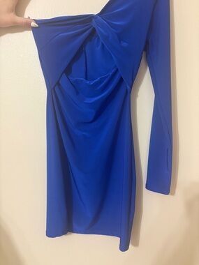 Royal Blue Women’s Size XS One Shoulder Sleeve Twist Front Dress Sz XS EUC